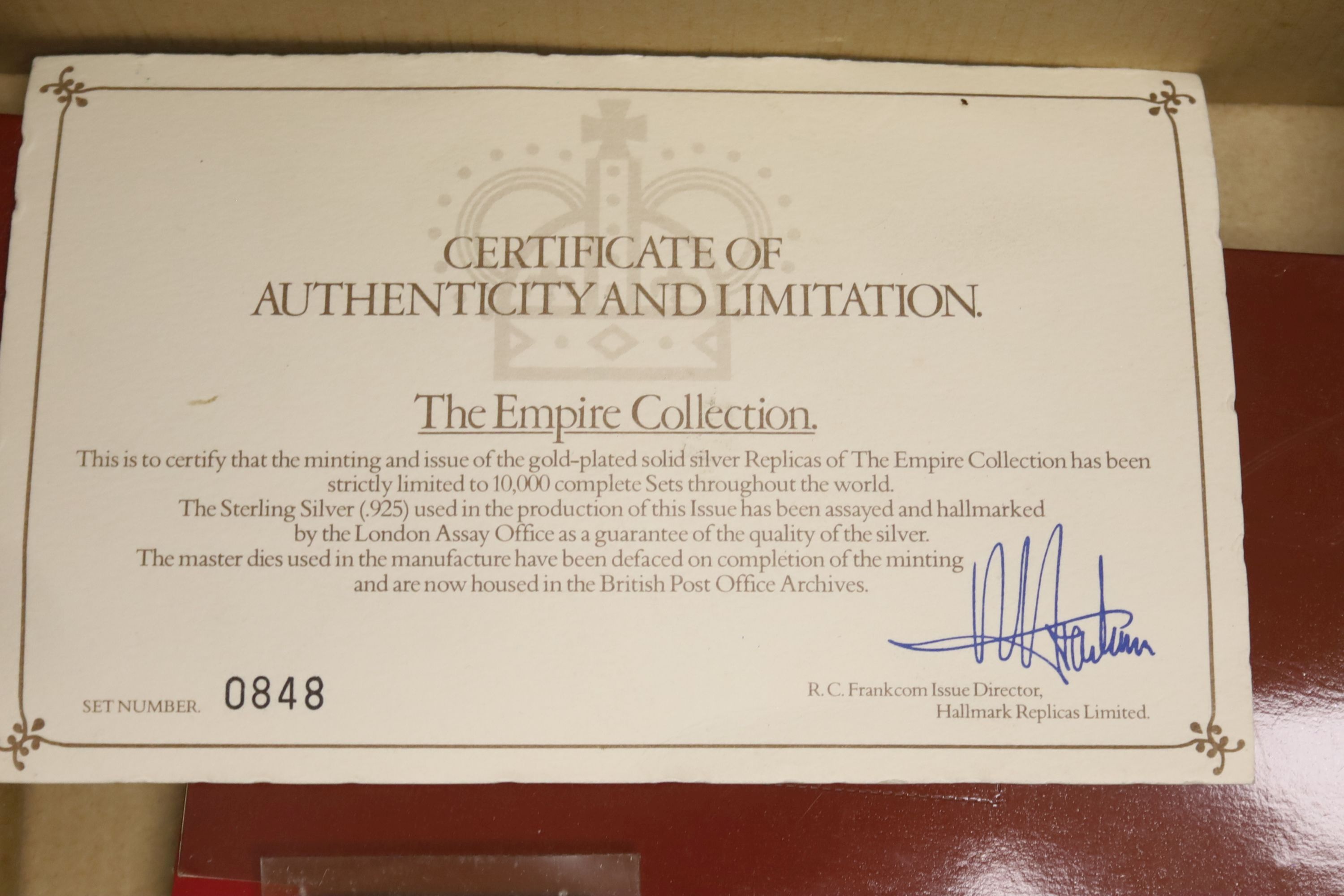 A quantity of silver gilt stamp replicas 'The Empire Collection'